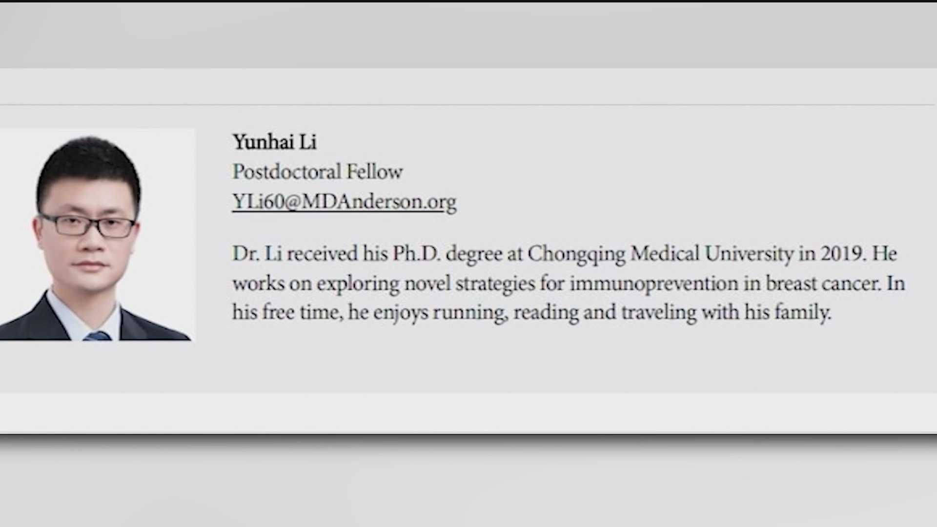 Yunhai Li Md Anderson Cancer Research Theft