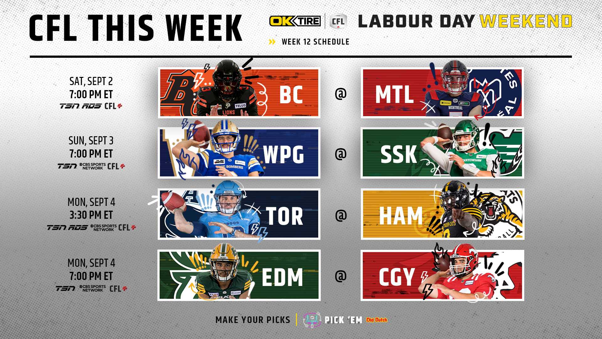 Cfl Labour Day Weekend Matchups