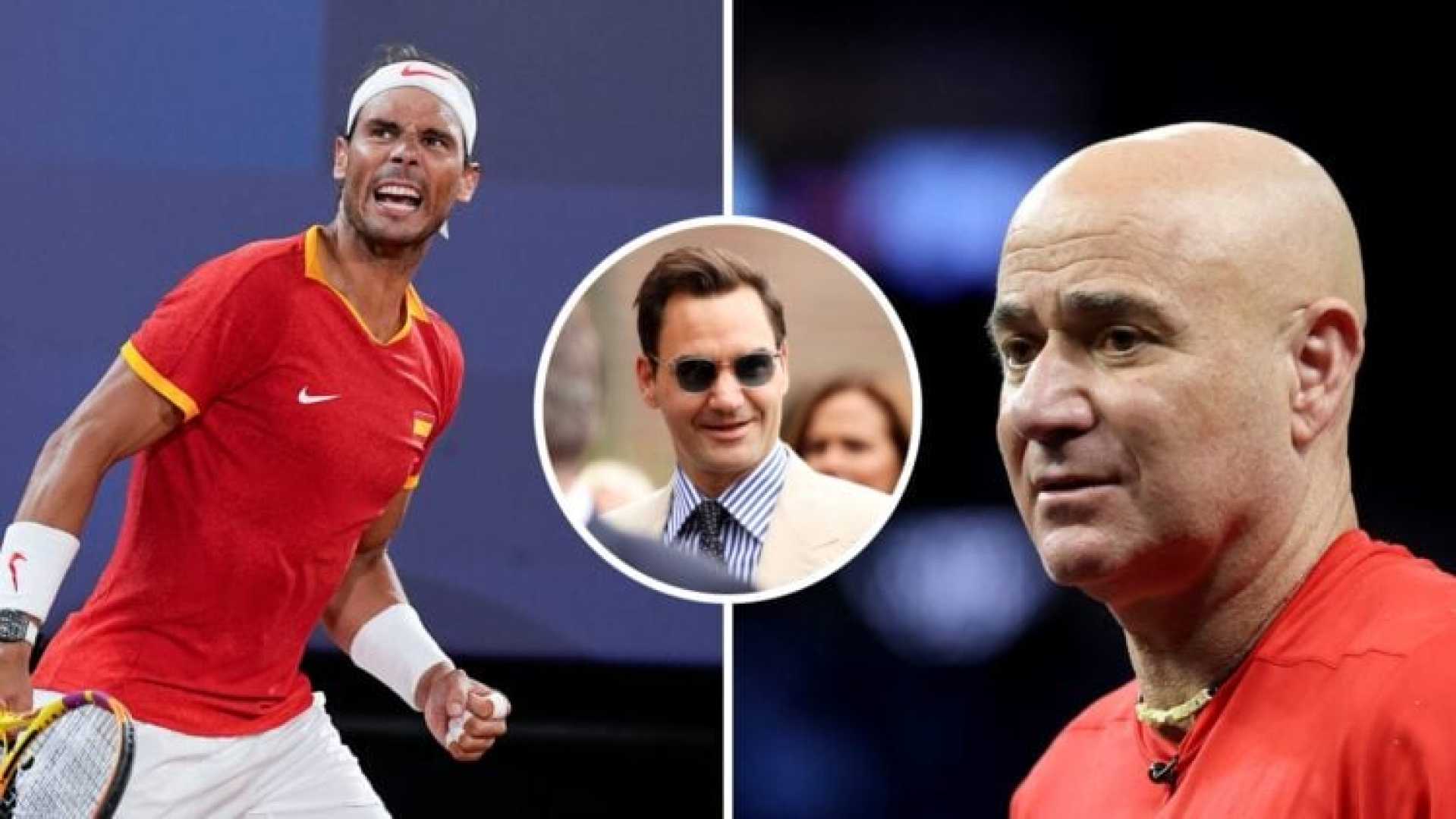 Roger Federer Andre Agassi Tennis Practice