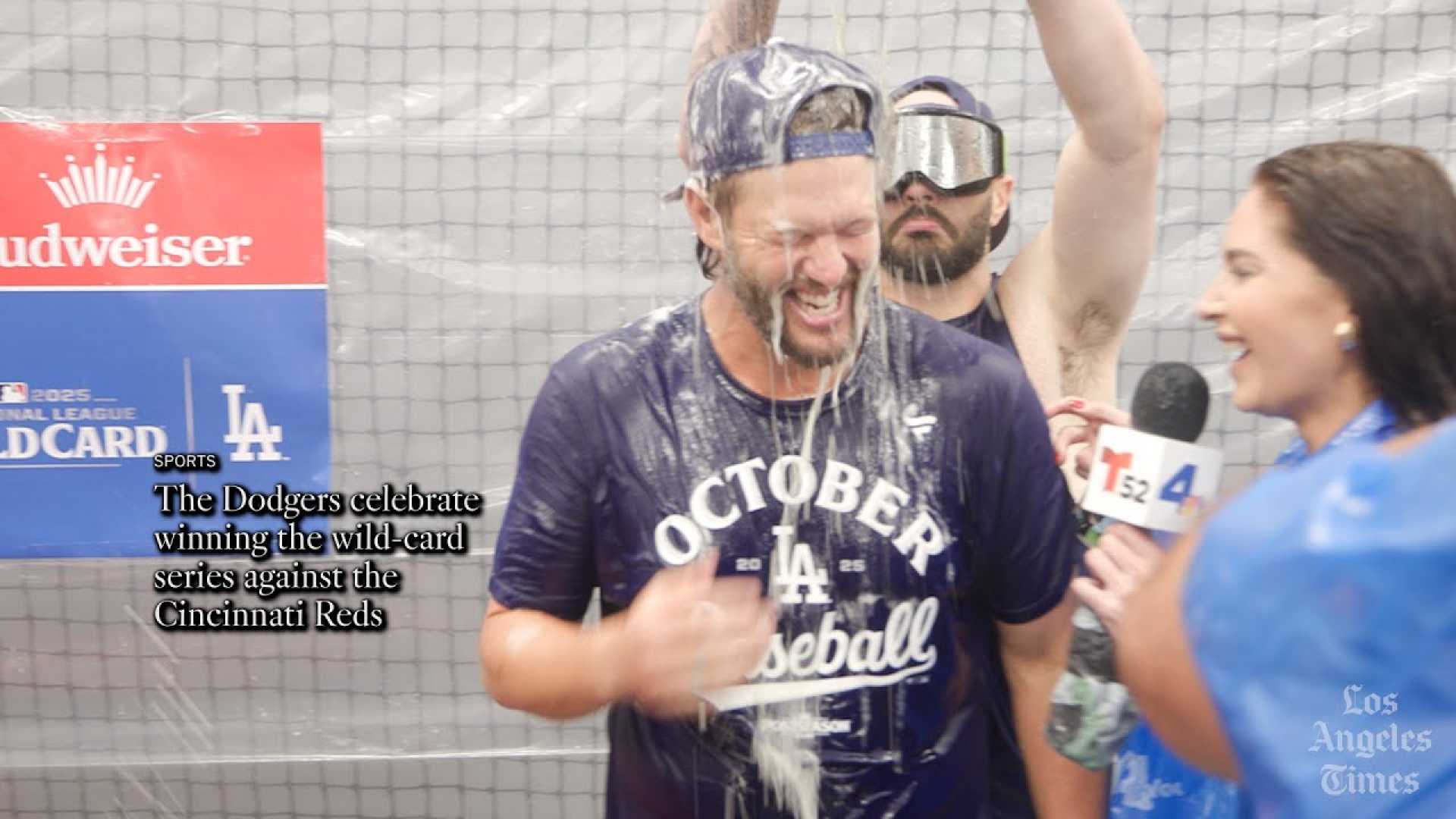 Dodgers Celebrate Win Against Reds