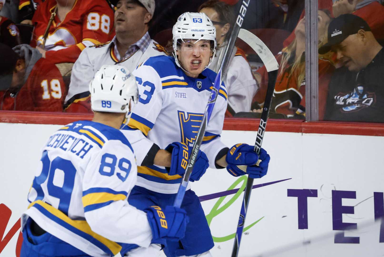 Jake Neighbours St. Louis Blues Calgary Flames Hockey