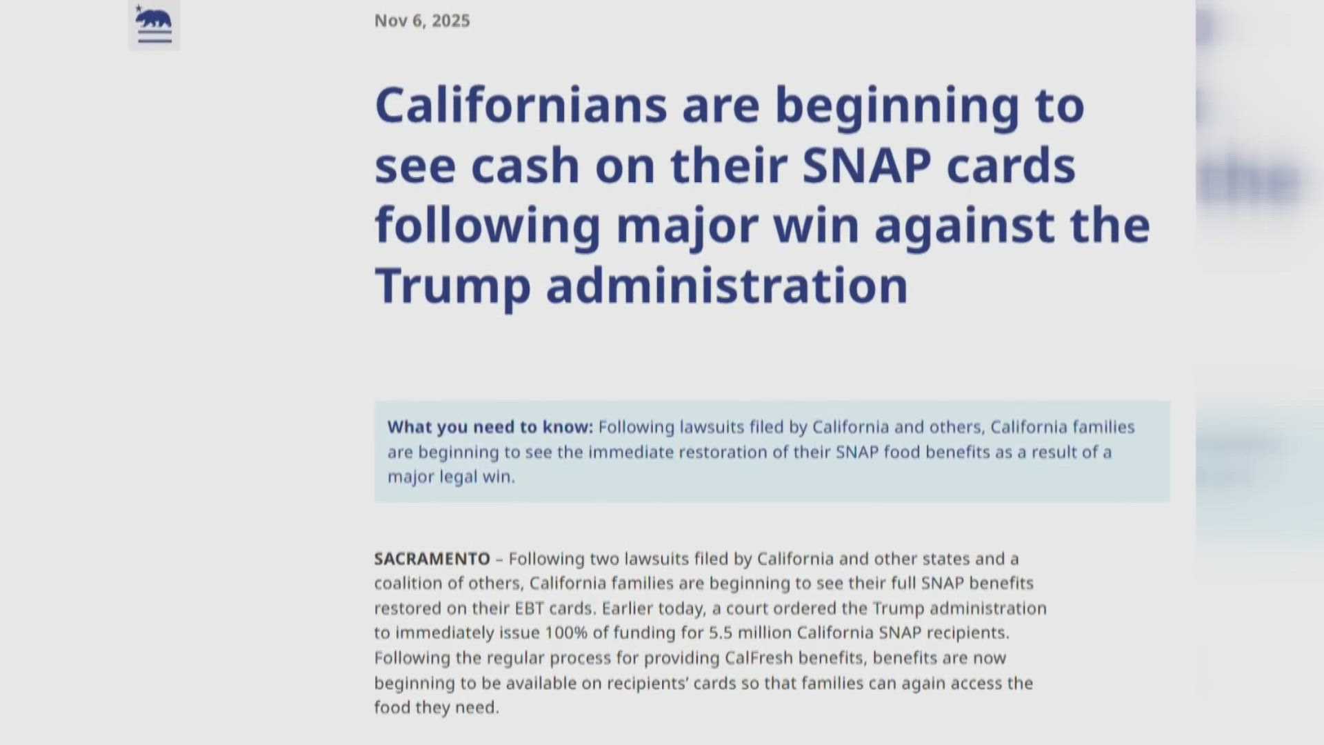 California Snap Benefits Ruling