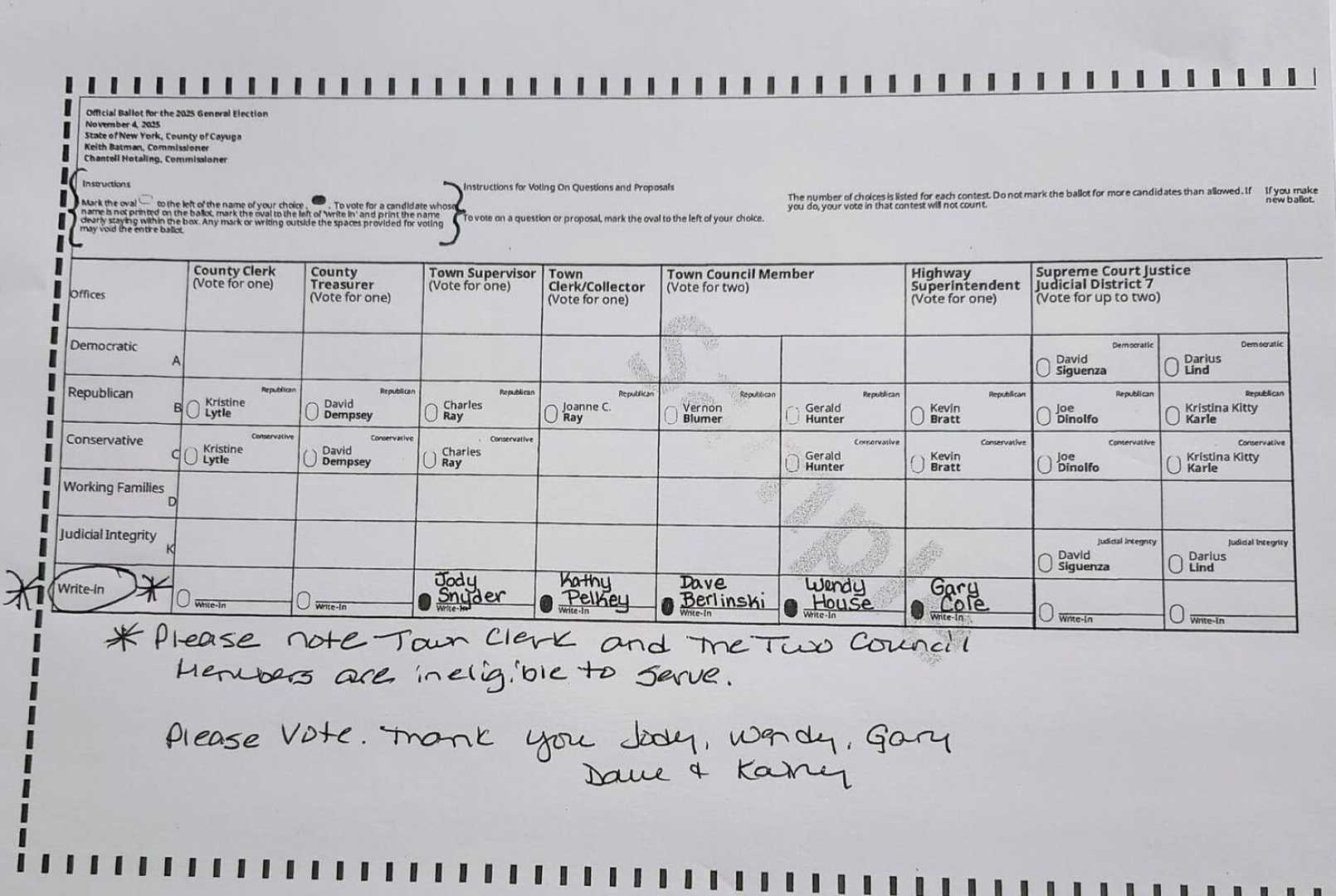 Cato New York Town Elections Write In Candidates