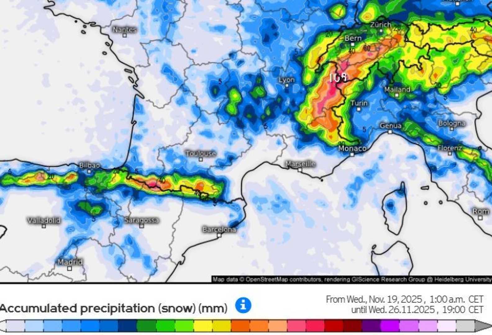 France Snowfall Forecast November 2025