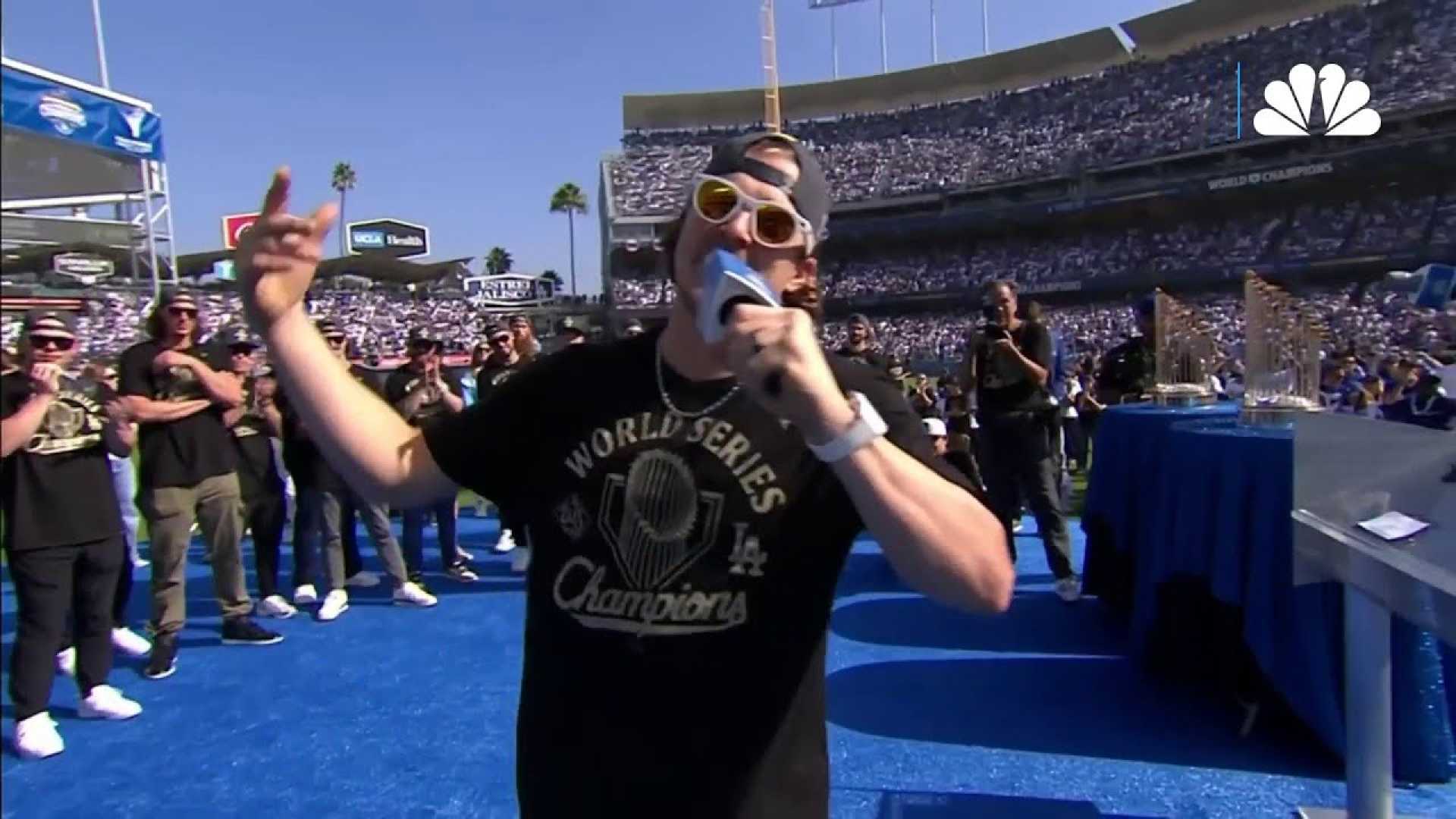 Kike Hernández Celebrating Dodgers World Series Victory