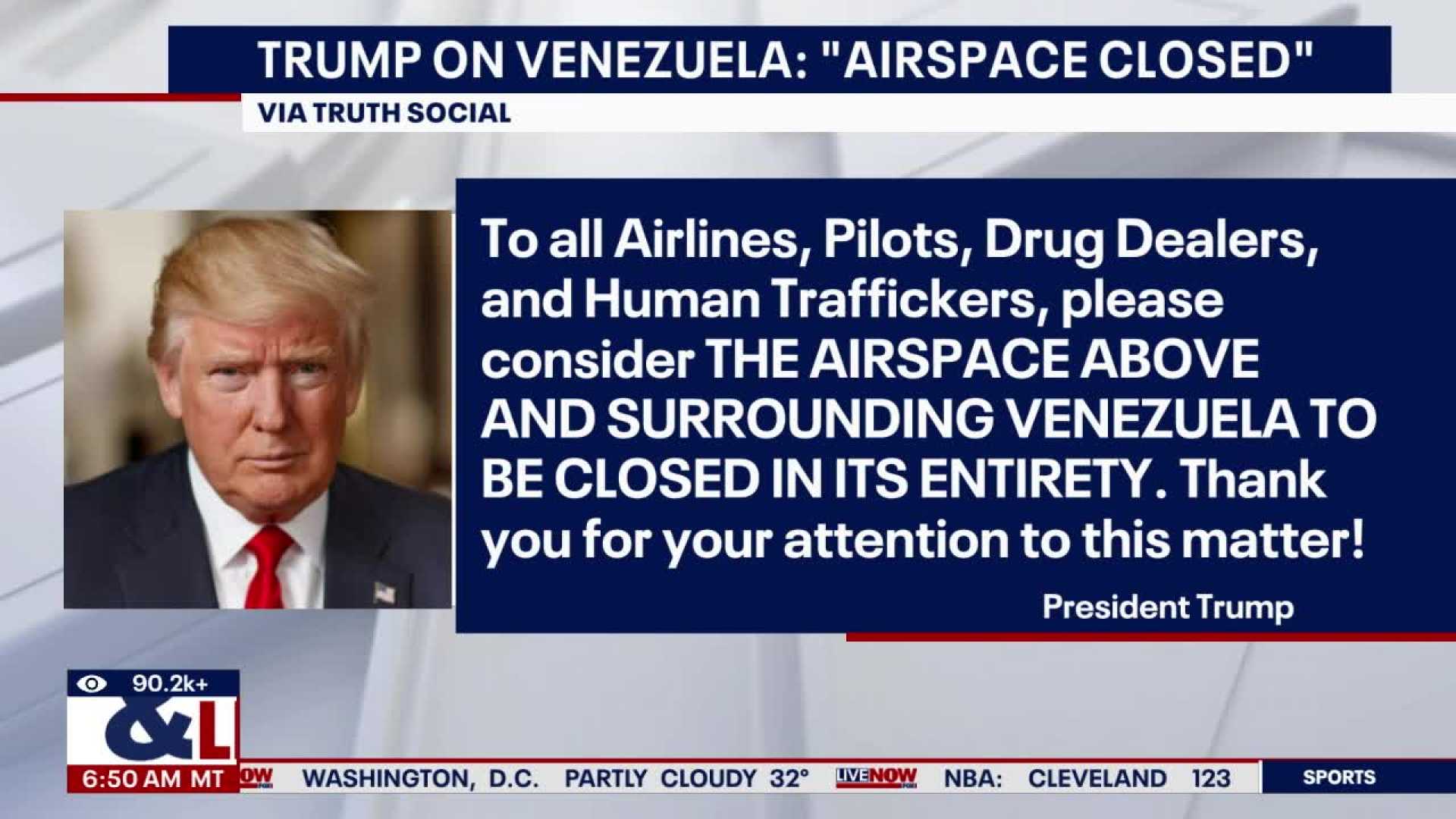 Venezuela Trump Airspace Closure