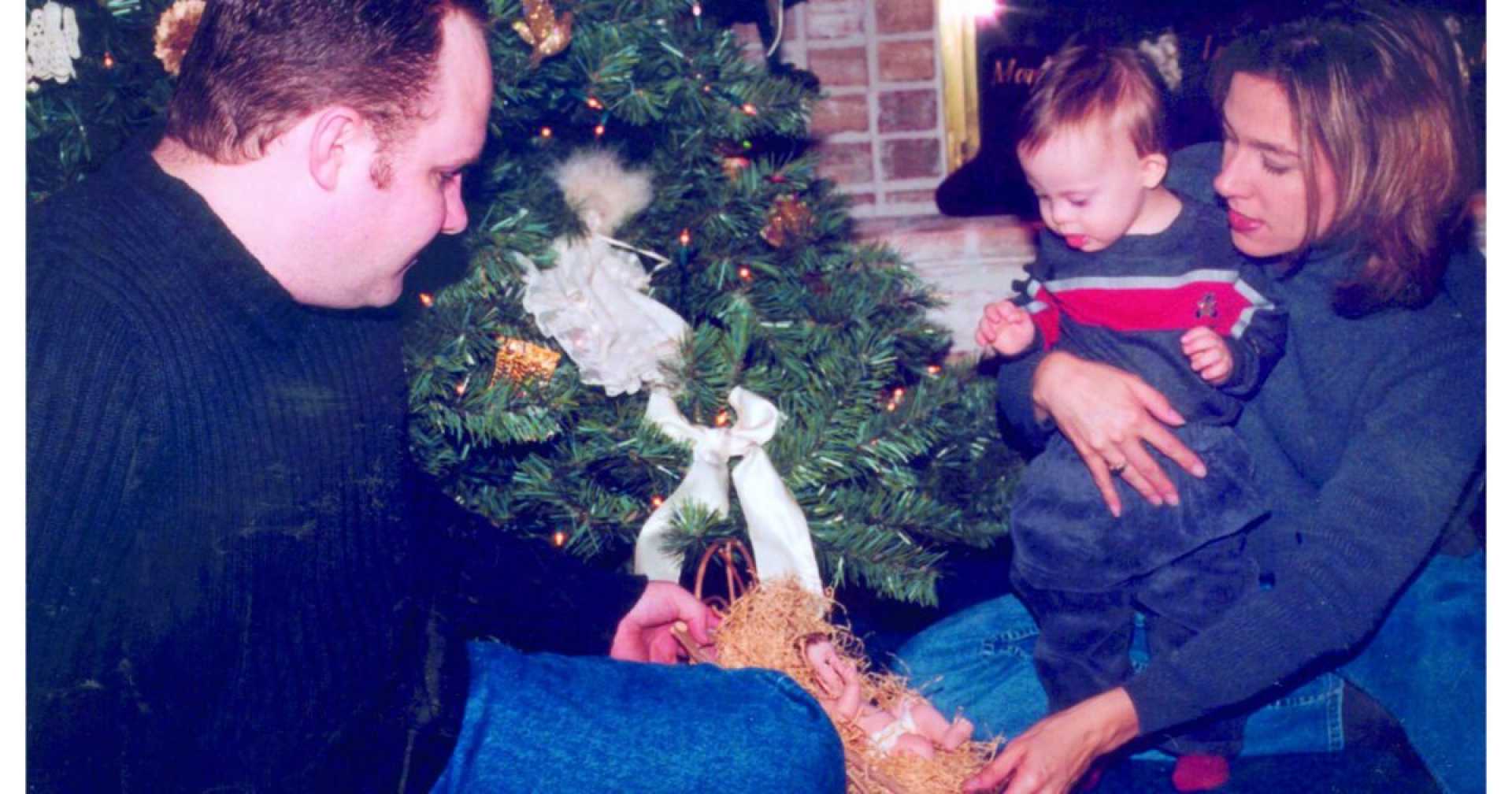 Family Christmas Tree And Baby Jesus Manger
