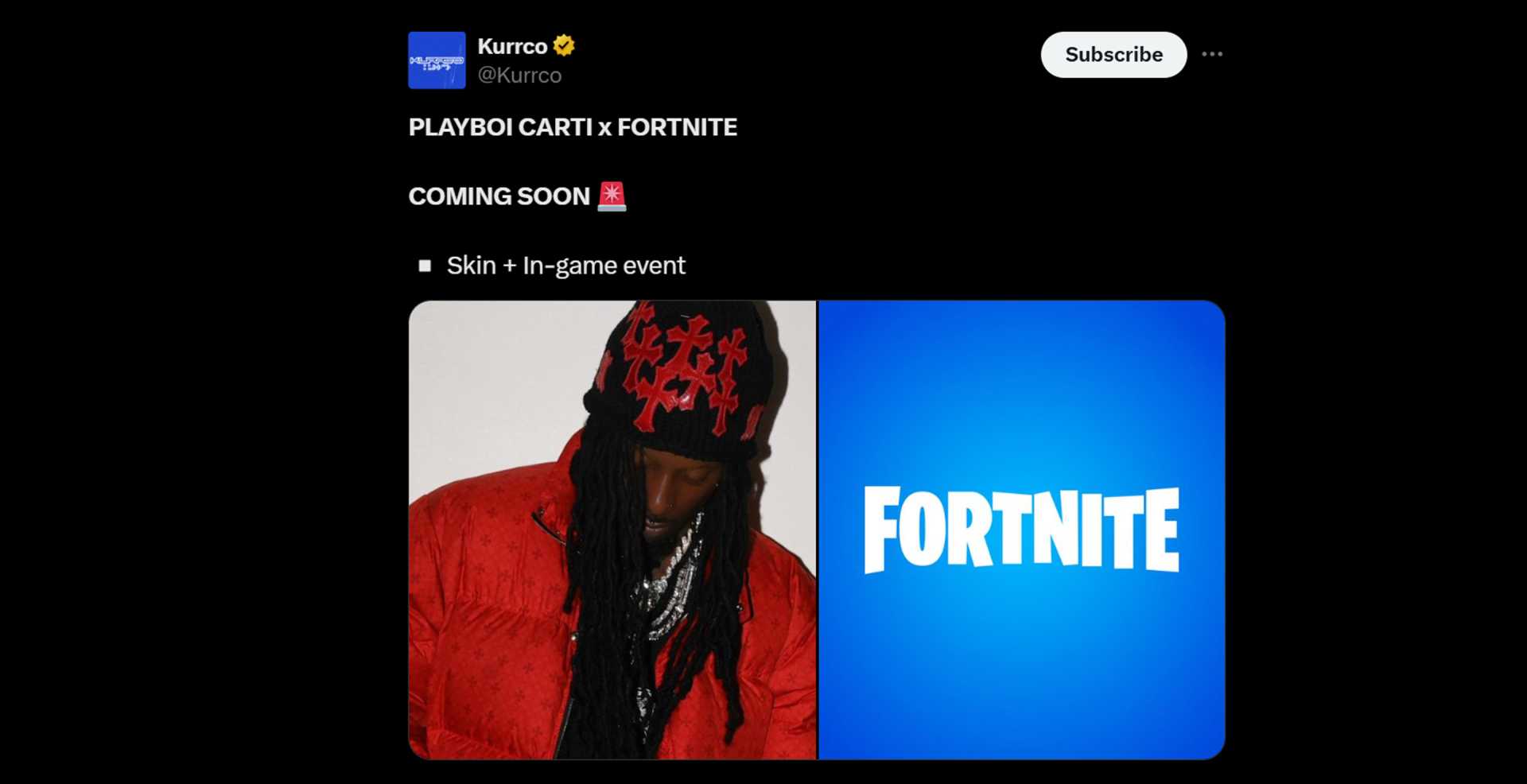 Playboy Carti Fortnite Collaboration